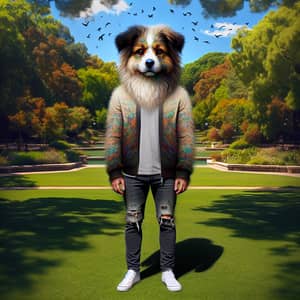 Furry Humanoid Character in Lush Park - Colorful Border Collie Inspired Design