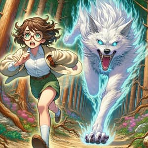 Brown-Haired Girl Transforming into White Anime Wolf | Action Pose