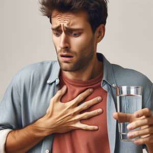 Surprised Caucasian Male Choking on Water