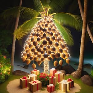 Festive Coconut Tree with Presents - Christmas Decoration