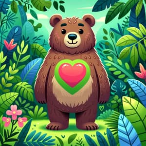 Friendly Bear with Heart Symbol in Verdant Jungle | Nickname Revealed