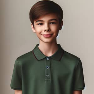 Young Boy in Green Polo Shirt | Confident Smile
