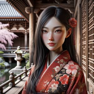 Elegant Asian Woman in Traditional Kimono Portrait
