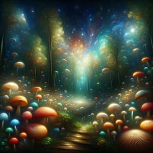 Mystical Forest Scene with Glowing Mushrooms | Enchanting Fantasy Art
