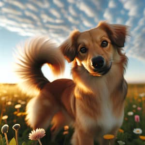 Playful Medium-Sized Dog on Grassy Field | Golden Fur Coat