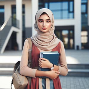 Dedicated Middle-Eastern High School Student with Backpack and Textbooks