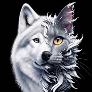3D Amalgamation of White Wolf and Grey Cat
