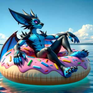 Lucario chilling on giant inflatable donut