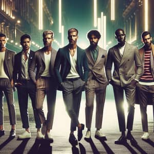 Stylish Men in Neon-Lit City Streets | Urban Fashion Film Noir Vibes
