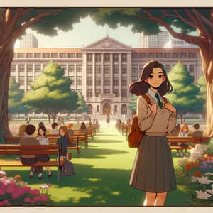 Vintage Anime Story: Female Protagonist in School Garden