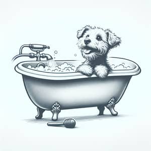 Playful Dog in Bath Logo Sketch