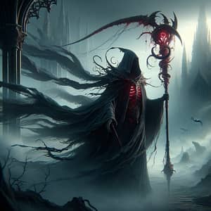 Dark Cloaked Character with Haunting Crimson Glowing Blade