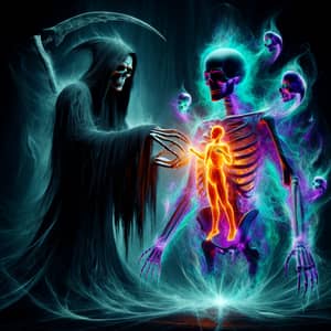 Grim Reaper Soul Splitting - Haunting Scene Illustration