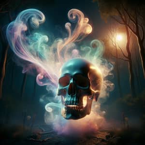 Ethereal Wish-Granting Human Skull in Moonlit Forest