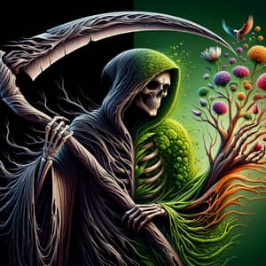 Grim Reaper to Life Transformation: Symbolism of Mortality & Rejuvenation