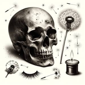 Intriguing Antique Skull Image with Symbolic Items - Hope and Death