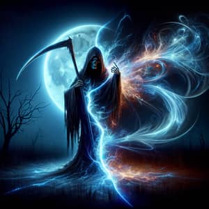 Splitting Grim Reaper in Moonlit Night - Dark Art Scene