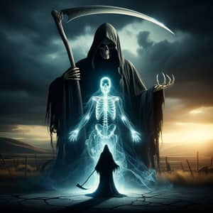 Grim Reaper Unveiling Radiant Soul - Soul Separation Symbolized