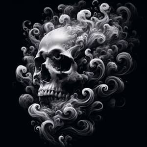 Bone-White Skull in Swirling Smoke Veil | Mysterious Illustration