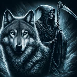 Eerie Wolf and Grim Reaper Art | Mystic Depiction