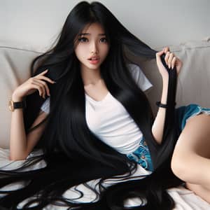 Asian Teenager with Long Black Hair | Rapunzel Inspired Look