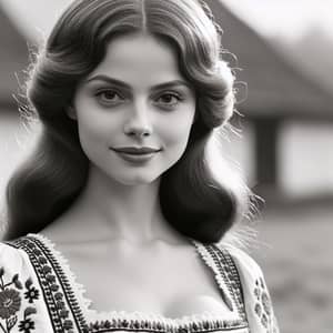 Elegant Young Woman in Traditional Romanian Dress