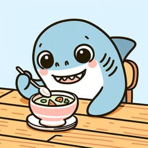 Amicable Shark Enjoying Vegetable Soup at Restaurant