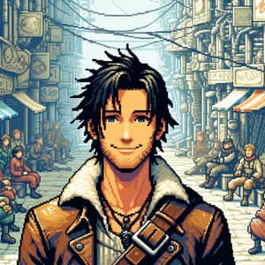 Classic PS2 Game Pixel Art: Man with Black Hair Smiling