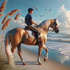 Majestic Palomino Horse Riding on Serene Beach