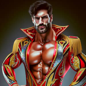Intimidating Wrestler in Red and Gold Outfit | El Macho