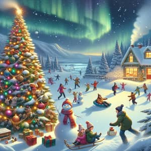 Magical Christmas Scene with Snow, Lights, and Fun