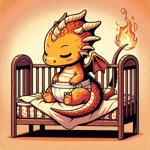 Baby Charizard Pokemon in Diaper Sleeping in Crib - Adorable Vector Illustration