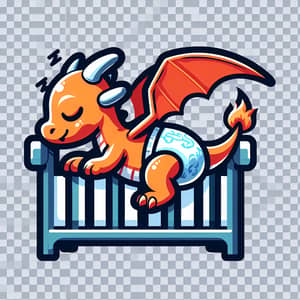 Baby Charizard Pokemon Sleeping in Crib - Vector PNG