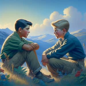 Childhood Friendship on Mountain Slope - Heartwarming Scene