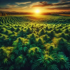 Tranquil Hemp Field at Sunset: Towering Green Plants