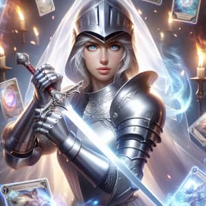 Female Knight with Shimmering Sword - Magical Card Game Scene