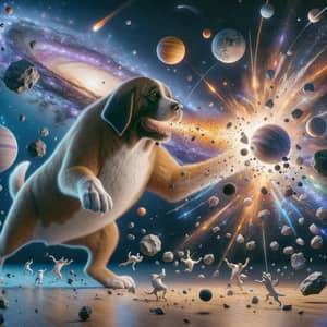 Enormous Dog Playing with Galaxy: Cosmic Spectacle of Light
