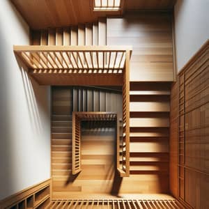 Intricately Designed Wooden Staircase, Realism - Top View