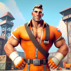 Male Muscular Character in Orange Industrial Suit | Vintage Game Setting