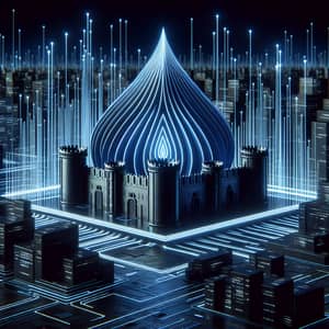 Futuristic Cybersecurity Fortress in Dark Cyberspace