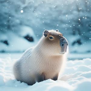 Tranquil Capybara in Serene Snowy Landscape