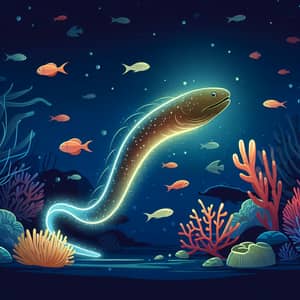 Electric Eel Swimming in Deep Ocean | Colorful Corals & Fish