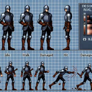 Pixel-Art Slim Medieval Warrior Character Designs