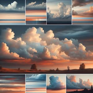 Soft Realistic Sunset with Horizontal White-Blue Clouds