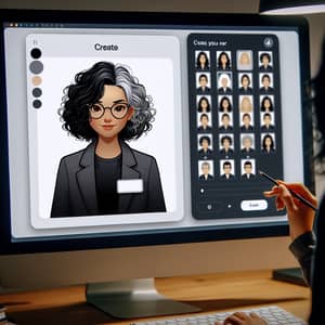 Curly Black Hair Woman Avatar with Grey Strands & Glasses