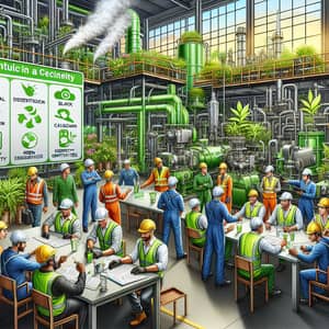 Vibrant Image of Diverse Workers in Green Industrial Health & Safety Setting