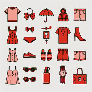 Minimalist Clothing & Accessories Icons in Red Color Palette