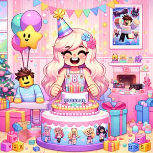 Blonde 8-Year-Old Caucasian Girl's Kawaii Roblox Birthday Party