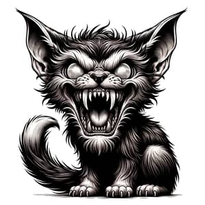 Feline Creature with Exaggerated Angry Expression