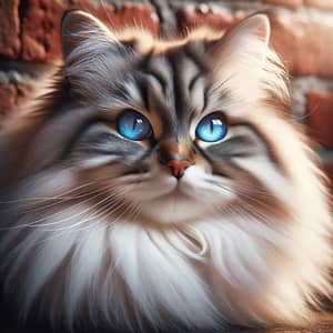 Fluffy Cat with Captivating Blue Eyes